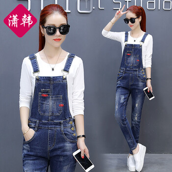 瀟韓（xiaohan） 中腰 背帶褲 女 長(cháng)褲 牛仔褲