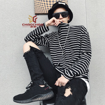 C2潮朝（C2 CHAOZHAO） 長袖 男士T恤 黑白條 XL，L，XXXL，XXL，M