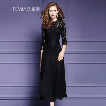 法曼麗（FEMLY） 純色 蕾絲 連衣裙