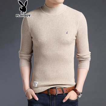 花花公子（PLAYBOY） 長(zhǎng)袖 男士T恤 駝色 XL，L，XXL，M，XXXL
