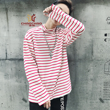C2潮朝（C2 CHAO CHAO） 長(zhǎng)袖 男士T恤 紅白條 XL，L，M，XXXL，XXL