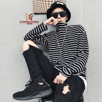 C2潮朝（C2 CHAO CHAO） 長(zhǎng)袖 男士T恤 黑白條 XL，L，M，XXL，XXXL