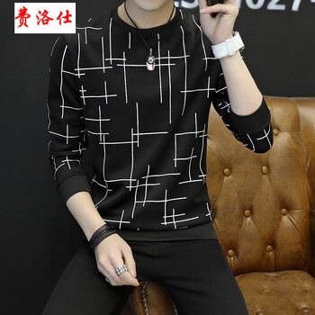 費洛仕（FIOOSU） 長(cháng)袖 男士T恤 圓領(lǐng)311黑色 