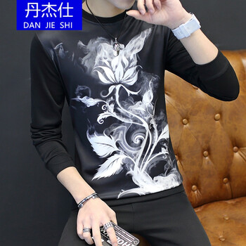 丹杰仕（DAN JIE SHI） 長袖 男士T恤 大花黑 薄款 XL，L，M