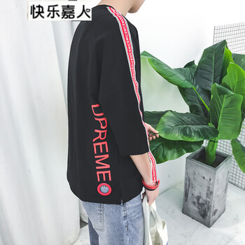 快樂(lè)嘉人 五分袖 男士T恤 織帶T黑色 S，XL，L，XXL，M