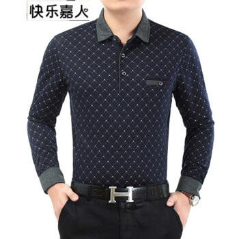 快樂(lè )嘉人 長(cháng)袖 男士T恤 格子深藍色(長(cháng)袖) XL，L，XXXL，M，XXL