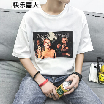 快樂嘉人 五分袖 男士T恤 T607五人白 S，XL，L，XXL，M
