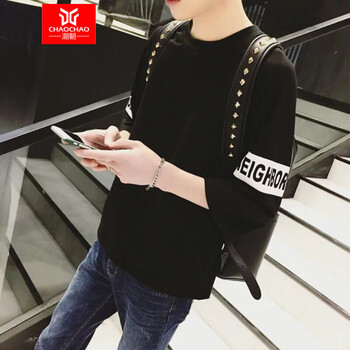 C2潮朝（C2CHAO CHAO） 七分袖 男士T恤 黑色 XL，L，XXL，M
