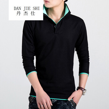 丹杰仕（DANG JIE SHI） 長(zhǎng)袖 男士T恤 黑色翠綠 