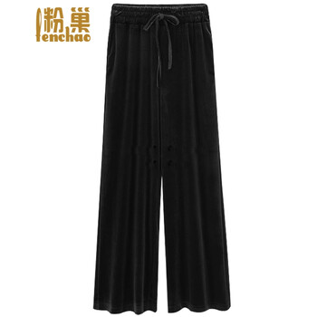 粉巢（fenchao） 松緊腰 闊腳褲 女 長(zhǎng)褲 休閑褲