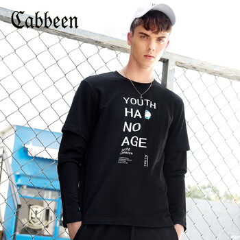 卡賓（CABBEEN） 長(zhǎng)袖 男士T恤 黑色白字款 