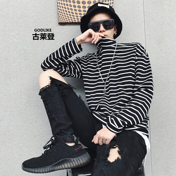 古萊登（GODLIKE） 長袖 男士T恤 黑白條 XL，L，M，XXXL，XXL
