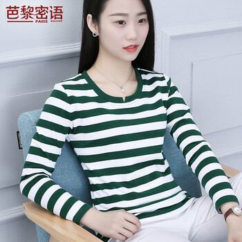 芭黎密語(yǔ)（pariswhisper） 條紋 短袖 T恤 女 圓領(lǐng)