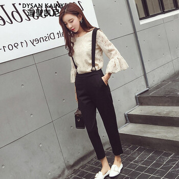迪聖凱尼（DYSANKAINY） 高腰 背帶褲 女 九分褲 休閑褲