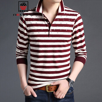 AEMAPE 長(cháng)袖 男士T恤 酒紅色7306 