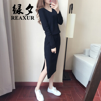 綠夕（REAXUR） 純色 立體裝飾 連衣裙