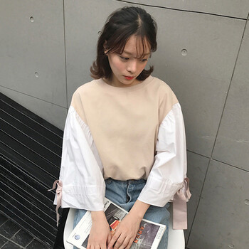 豪萌 拼接 短袖 T恤 女 圓領