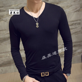 丹杰仕（DANJIESHI） 長(zhǎng)袖 男士T恤 V領(lǐng)黑 