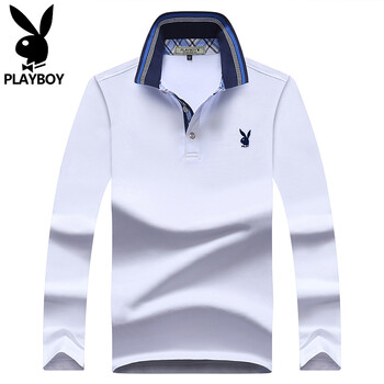 花花公子（PLAYBOY ESTABLISHED 1953） 短袖 男士T恤 白色丨長(zhǎng)袖 