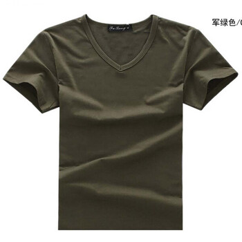 細(xì)膩一生 短袖 男士T恤 軍綠色V領(lǐng) M