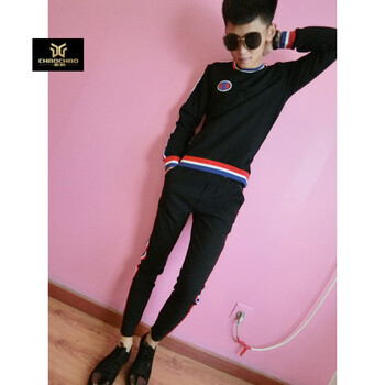 C2潮朝(C2 chao chao) 長袖 男士T恤 黑衣黑褲 XL，L，XXXL，XXL，M