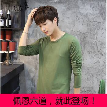 古萊登（GODLIKE） 長袖 男士T恤 軍綠色圓領(lǐng)純色長袖 S，XL，L，XXL，M，XXXL