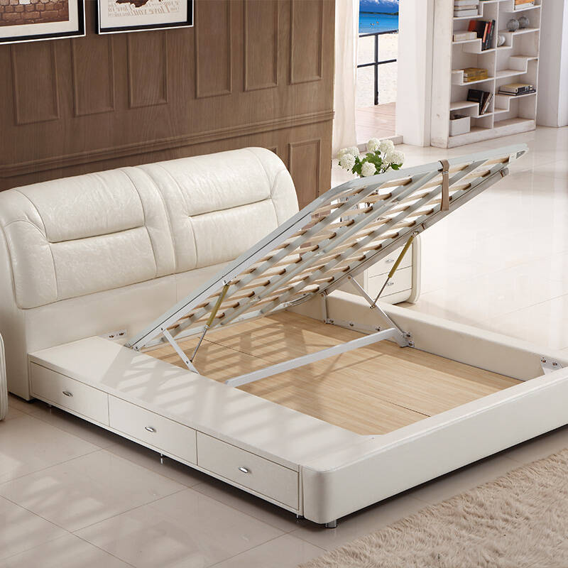 约兰达带抽屉储物真皮床气动床高箱床双人床小