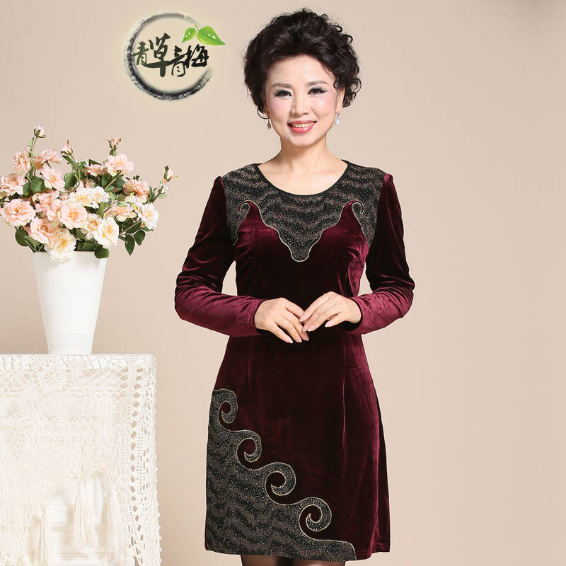 2014秋装新款修身女装连衣裙气质妈妈装中年