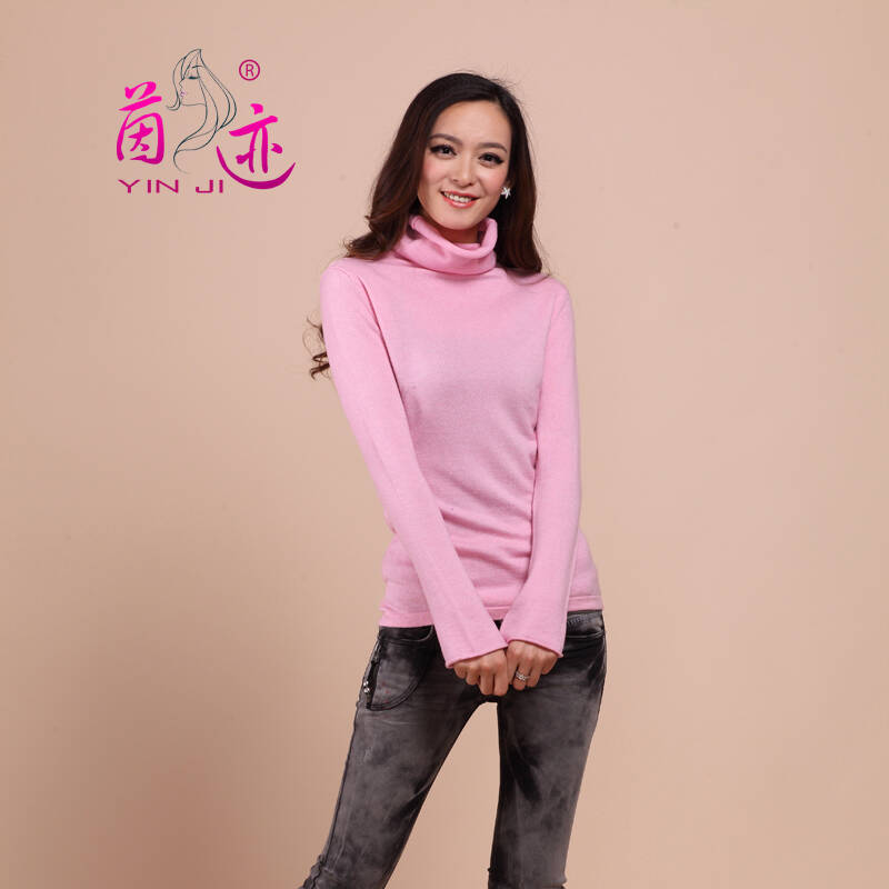 茵迹 秋冬女装长袖羊毛毛衣 短款套头打底衫 圆