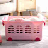 爱丽思（IRIS）玩具收纳箱大号塑料儿童收纳盒家用整理筐储物箱爱丽丝带轮置物架 粉红色 54*39*25cm  53升