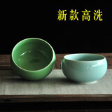 叁沃 茶洗大号小号青瓷茶洗笔洗陶瓷大号大码小号紫砂仿古水洗日式茶道套装水盂毛笔 浅棕色 弟梅三角小洗