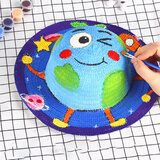 叁沃 庐播 儿童草帽diy帽子手工制作材料包创意手绘涂鸦幼儿园绘画美术活动 diy涂鸦草帽-地球