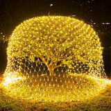 叁沃 渔网灯串灯闪灯满天星网灯户外露营氛围布置太阳能树灯 暖白渔网灯 6x4米工程可串联渔网灯