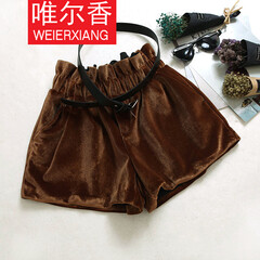 秋冬韩版金丝绒高腰短裤女阔腿裤花苞裤打底靴