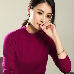 秋冬新品260g大坑条半高领100%纯羊绒衫女款