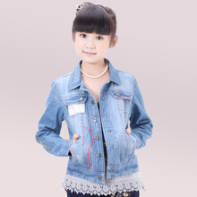 呱呱蛋洗水翻领<em>女童牛仔外套</em>儿童上外衣服 大