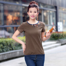 秋忆浓中老年人夏装短袖衫女装妈妈装纯棉t恤