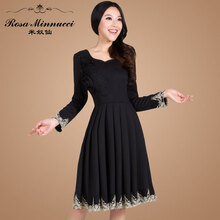 冬新款女装假两件套千鸟格长袖连衣裙N0231 