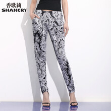 香歌莉2014九分裤女夏真丝雪纺印花裤子女款