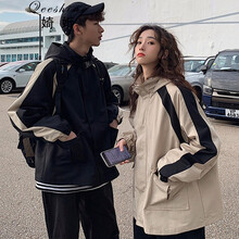 婍妡（Qeeshine） 連帽 長(zhǎng)袖 女 短外套 口袋，拼接，撞色，紐扣，拉鏈，拼色，帶帽，立體裁剪
