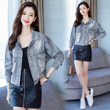 雅仕潮品（YashiChpoo） 翻領(lǐng) 長袖 女 短外套 亮片，口袋，手工磨破