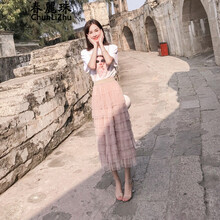 春麗珠（Chunlizhu） 人物 褶皺，蕾絲，紗網(wǎng) 連衣裙