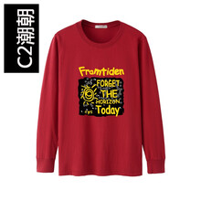 潮朝（C2） 長(cháng)袖 男士T恤 酒紅色 4XL，5XL，L，M