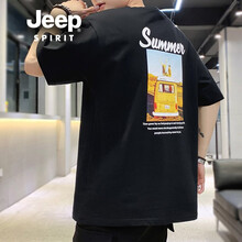 Jeep（吉普） 五分袖 男士T恤 黑色XQ1911066 