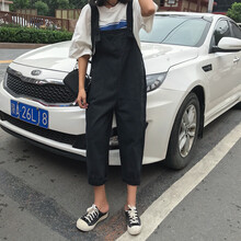 樂帛昭 中腰 背帶褲 女 九分褲 牛仔褲