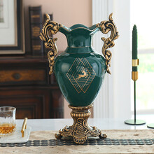 瓷梵客 欧式轻奢美式复古陶瓷花瓶摆件客厅装饰品仿真花假花装饰花瓶