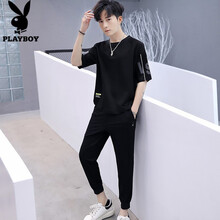 花花公子（PLAYBOY ESTABLISHED 1953） 五分袖 男士T恤 黑色 