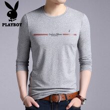 花花公子（PLAYBOY） 長(zhǎng)袖 男士T恤 灰色圓領(lǐng)【不加絨】 