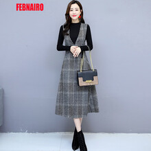 FEBNAIRO 格子，純色 深V款，背帶，格子 連衣裙