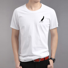 K L B ZHE 短袖 男士T恤 小羽毛白色 S，XL，4XL，5XL，L，M，XXL，XXXL